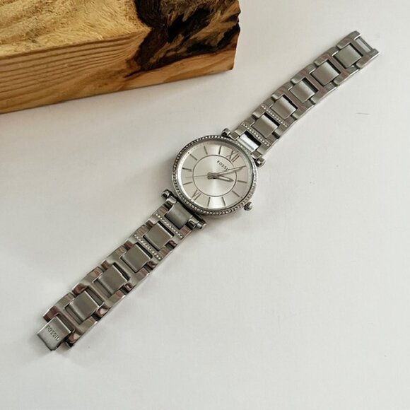 Fossil Stainless Steel Watch Round Face Rhinestone Accents Adjustable Band - Picture 4 of 6